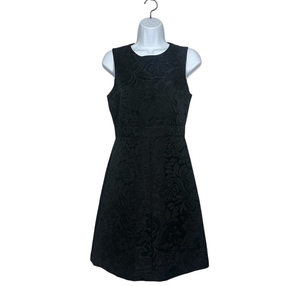 Theory Black Floral Jacquard Sleeveless Mini Dress Size 2 Fit & Flare Cocktail - Picture 1 of 11